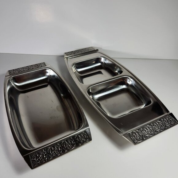International Velvet Stainless Steel Tray Lot of 2 Snack Trays Made in Japan MCM - Picture 2 of 8